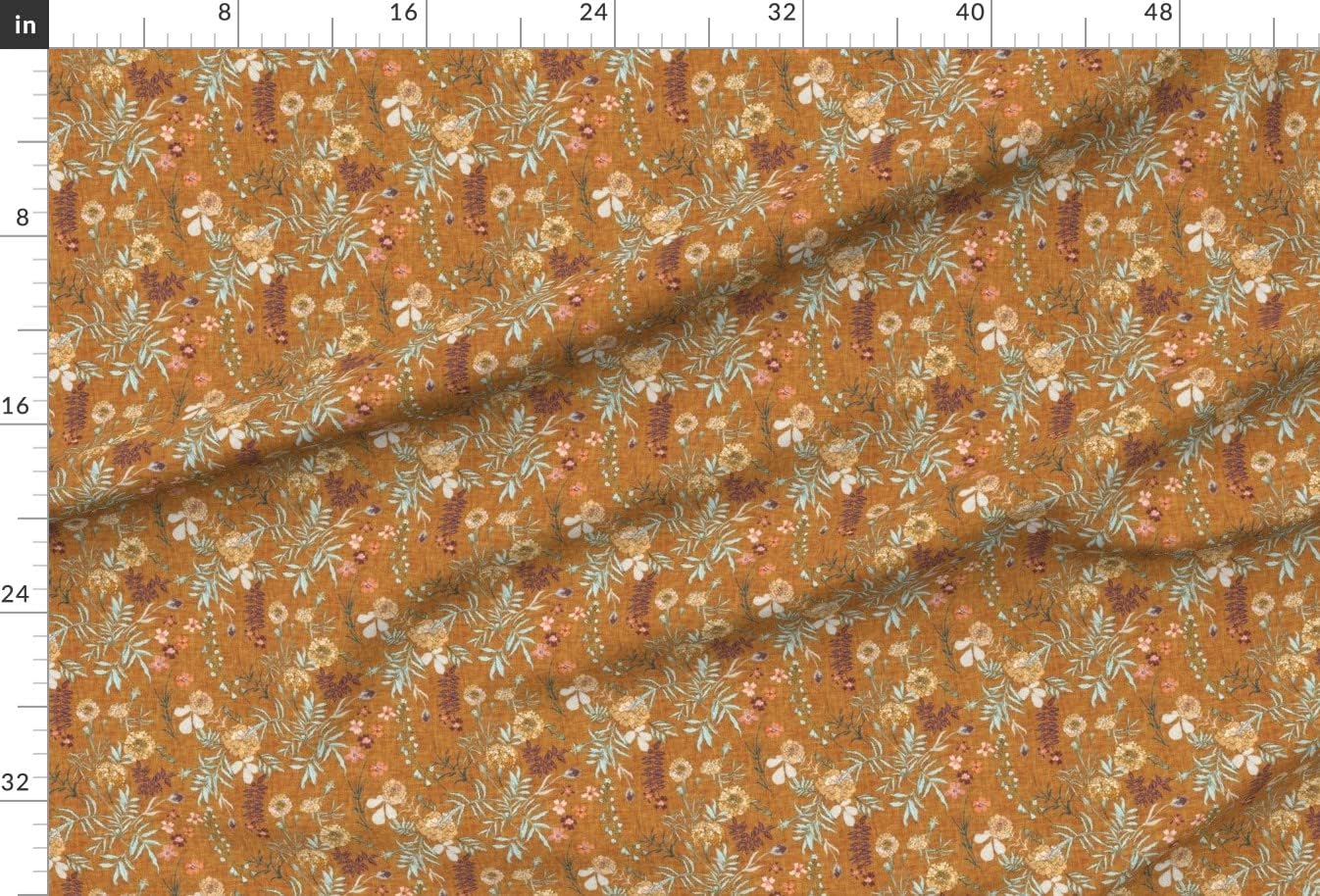 Spoonflower Fabric - Flower Yellow Gold Fall Autumn Floral Leaves Boho Mustard White Green Printed on Minky Fabric by The Yard - Sewing Baby Blankets Quilt Backing Plush