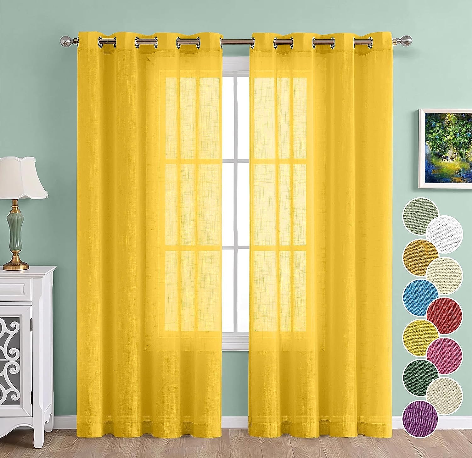 THE LINEN COMPANY Cotton Linen Long Door Curtain, Farm House Curtain Set of 2 Pcs with Steel Eyelet Rings- 4.5 x 10 Feet (Set of 2 -Lemon)