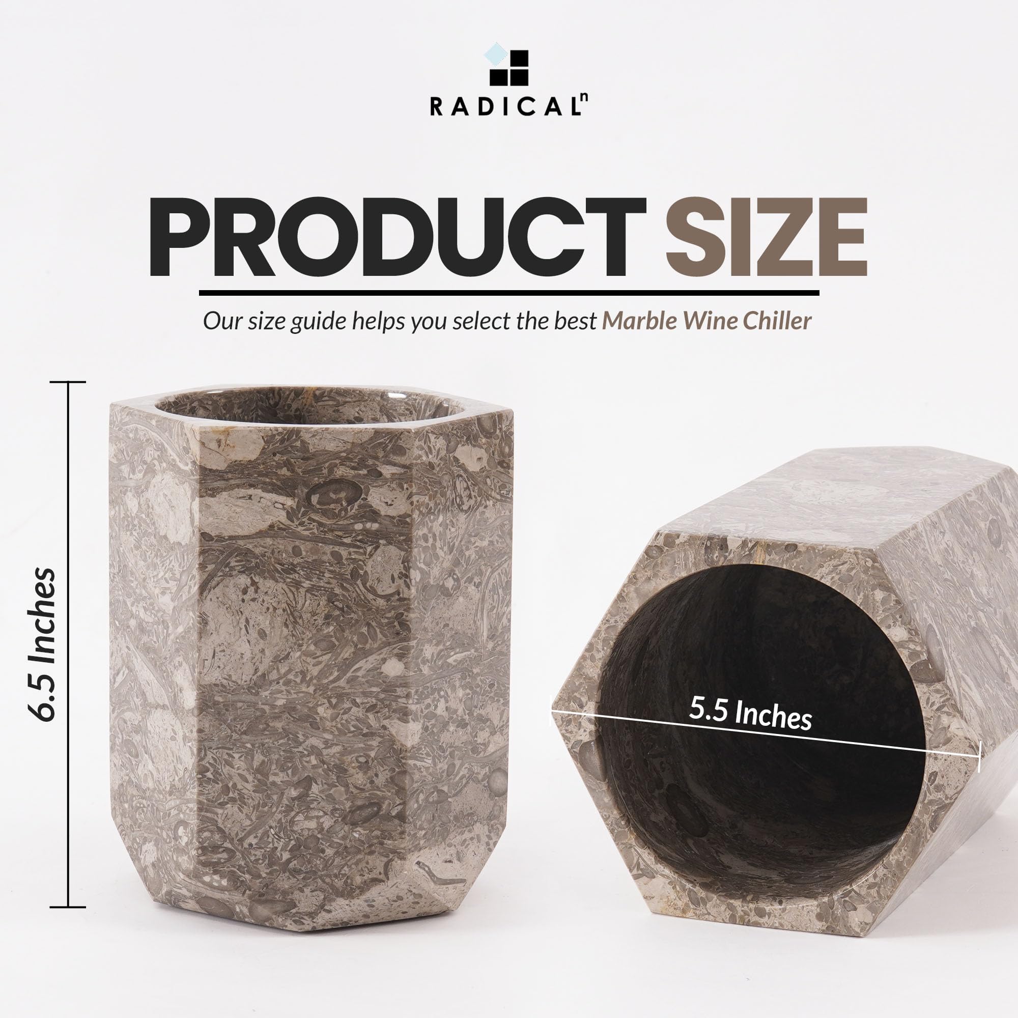 Oceanic - Cubo enfriador de vino de mármol de 6.5 pulgadas, hecho a mano, 750 ml, enfriador de botellas de vino y enfriador de champán para fiestas, cocina, carrito de bar, decoración para enfriar y