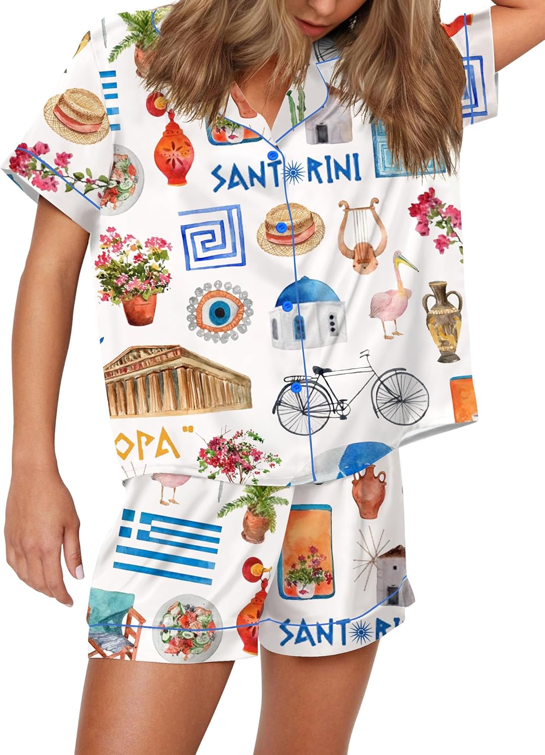 SHESHOW Satin Pajamas for Women Set Satin Button Down Short Sleeve Shirt and Shorts Summer Loungewear Size XS-XXL