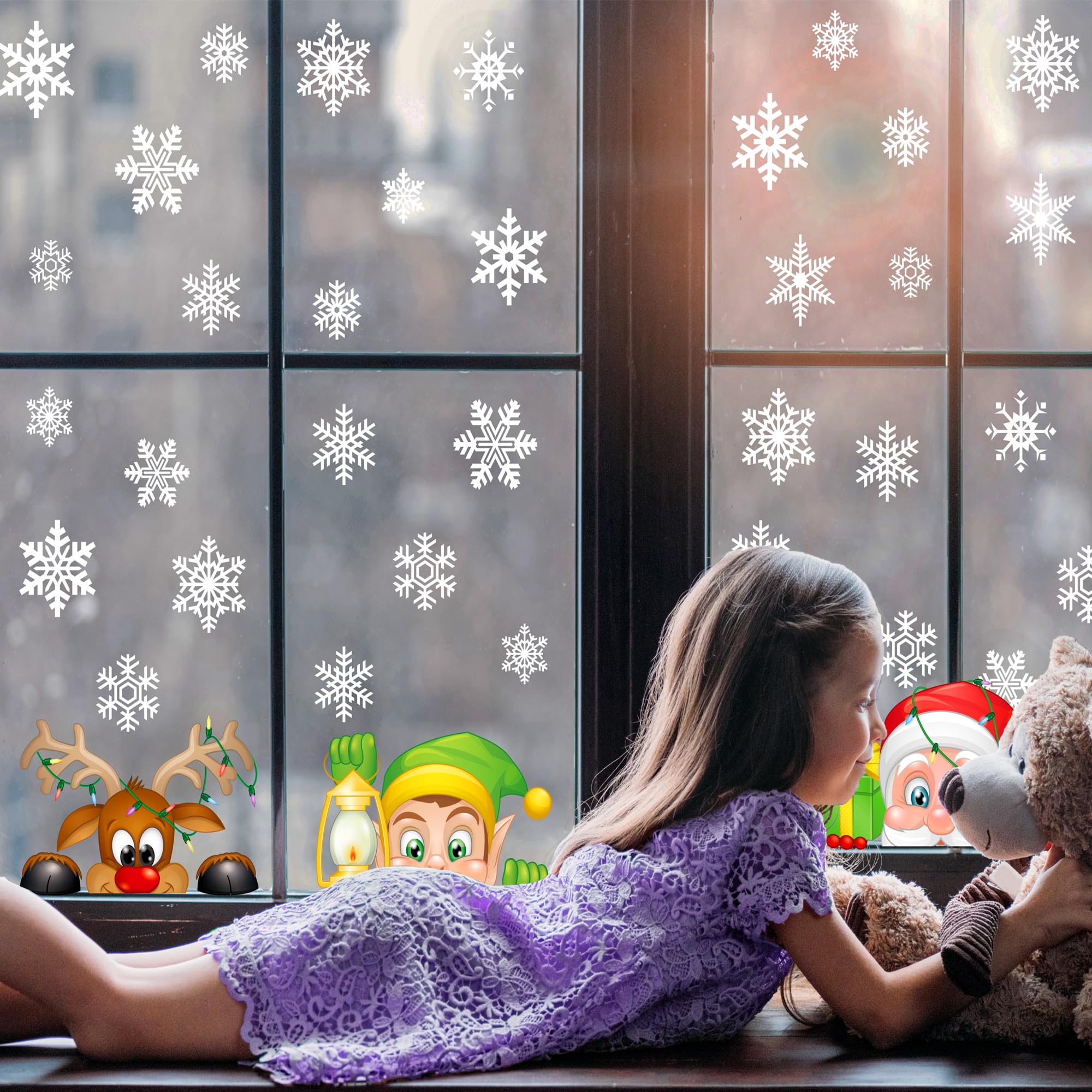 DERAYEE 6 fogli di Babbo Natale e Rudolph, adesivi statici per mostrare finestre di Natale