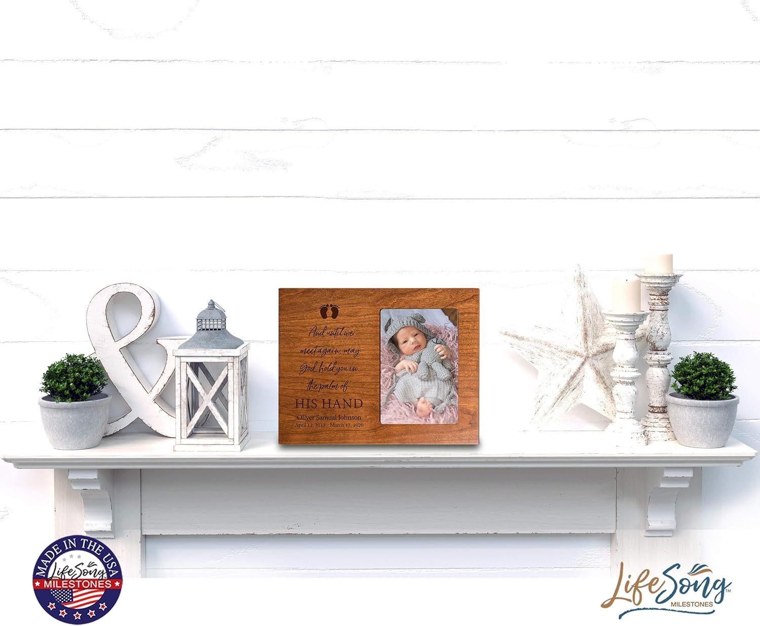 LifeSong Milestones Personalized 8x10 Memorial Photo Frame Holds 4x6 Photo Loss Loved One Sympathy Gift Because Someone We Love is in Heaven Keepsake Funeral Quote Until We Meet Again (Baby) (Cherry)