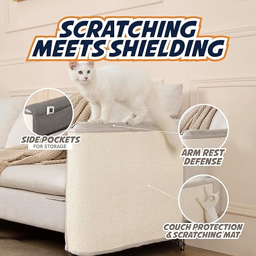 Miniatura 2 de Panther Armor Rascador de sisal para gatos brazo derecho en beige Rascador de sofá para esquina de gato, protector de muebles antiarañazos de gatos,