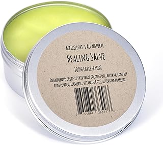 All Purpose Salve, All Natural Healing Skin Balm with Organic Fair Trade Coconut Oil, Beeswax, Comfrey, Turmeric, Vitamin E, Activated Charcoal, Cream for Dry Cracked Hands, Diaper Rash, Itch 4 oz