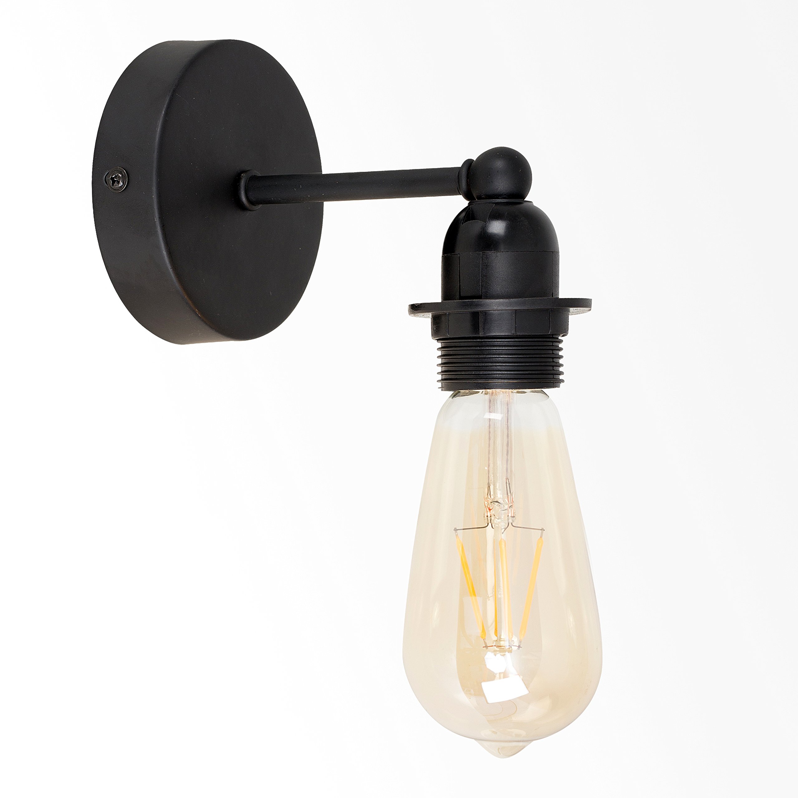 MiniSun | Industrial Steampunk Style Satin Black Pipework Single Wall Light | Outdoor Wall Lights, Home Décor & Improvement Essential | Includes Bulb [2700K Warm White] | Mains Wired