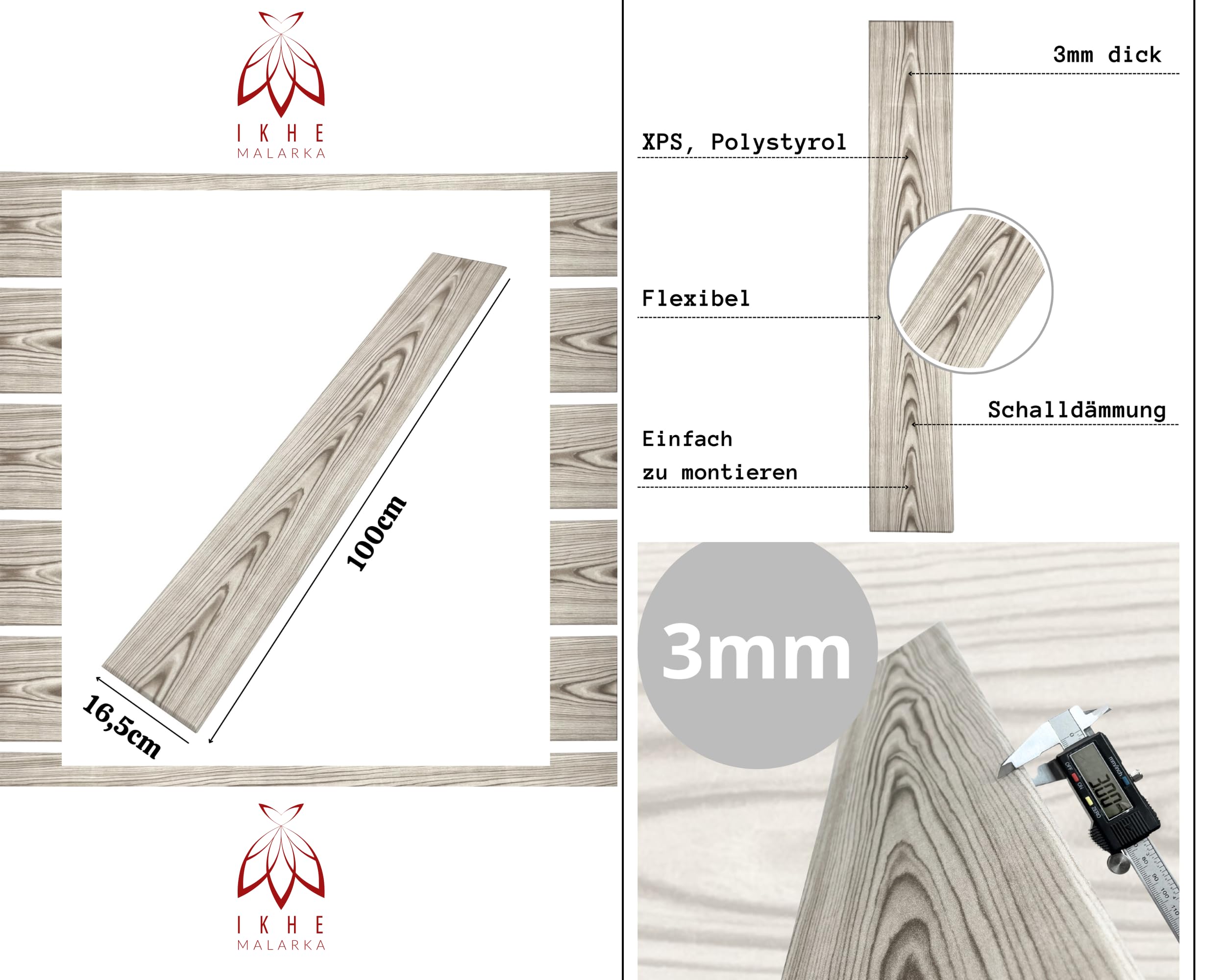 Panneaux de plafond 2 m² Aspect bois Polystyrène 100 x 16,7 cm Lot de 12 PP-111 Couleur cendrée