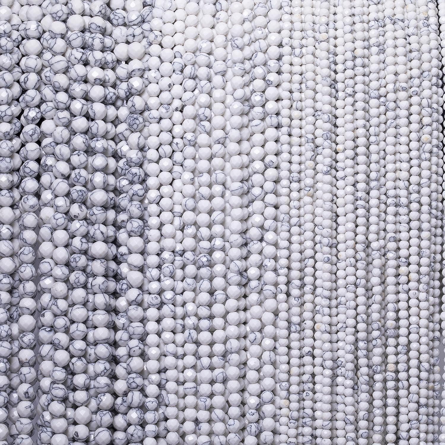 3mm 120pcs Natural White Turquoise Stone Beads, Songxi Small Faceted Round Loose Gemstone Beads for Jewelry Making, DIY Art and Craft, Bracelet for Necklace (1 Strand)