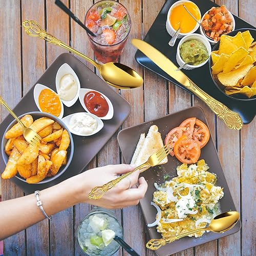 Miniatura 4 de Vilihkc Juego de cubiertos clásico europeo de 5 piezas, juego de cubiertos de acero inoxidable, juego de utensilios pulidos con espejo para cocina,