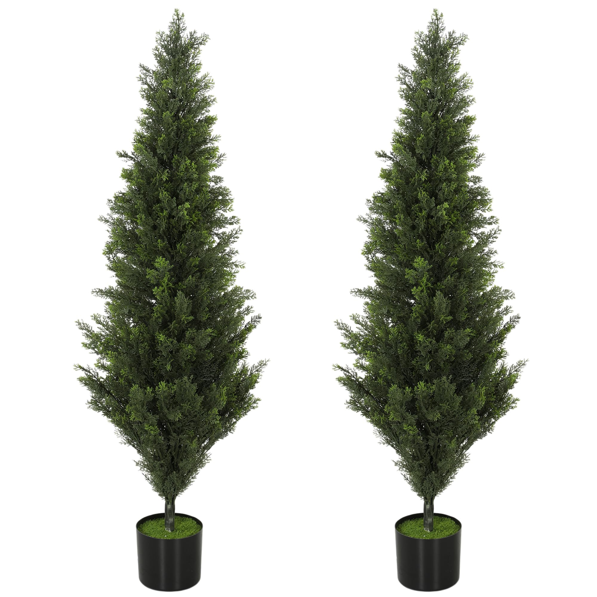 Homcom Unisex Green Set Of 2 Decorative Artificial Plants Cypress In Weighted Pot, 120Cm In
