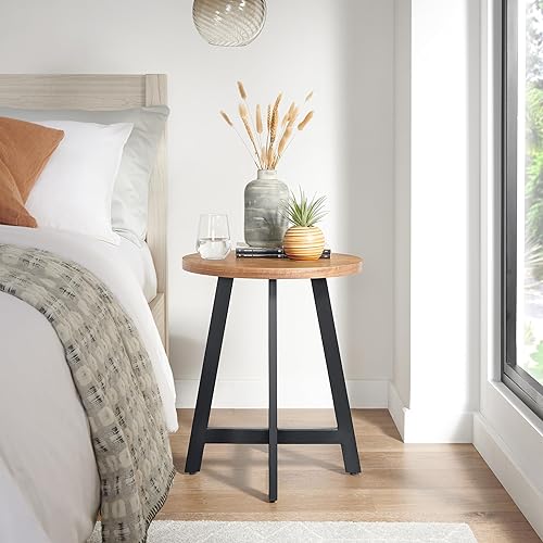 Lavish Home Mesa auxiliar redonda industrial con parte superior de MDF y marco de metal para sala de estar, dormitorio, pasillo o dormitorio, 18