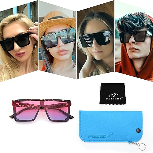 Miniatura 6 de FEISEDY - Lentes de sol siameses de moda para mujeres y hombres, cuadrados y concisos. Estilo UV400 B2470