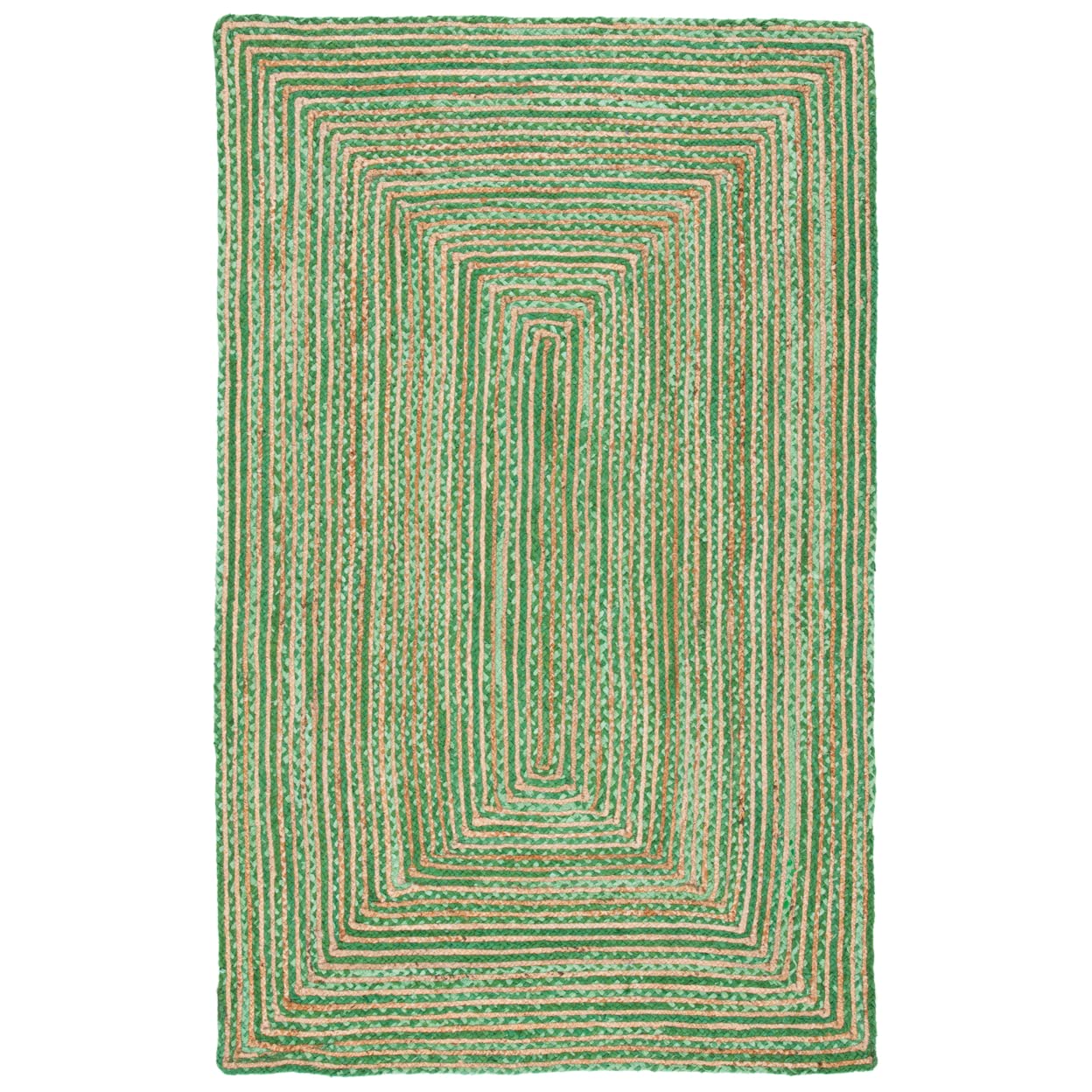 Area Rug 2x3 - Cape Cod Collection - Green & Natural Brown, Handmade Jute & Cotton, Woven Braided Design (CAP202Y)