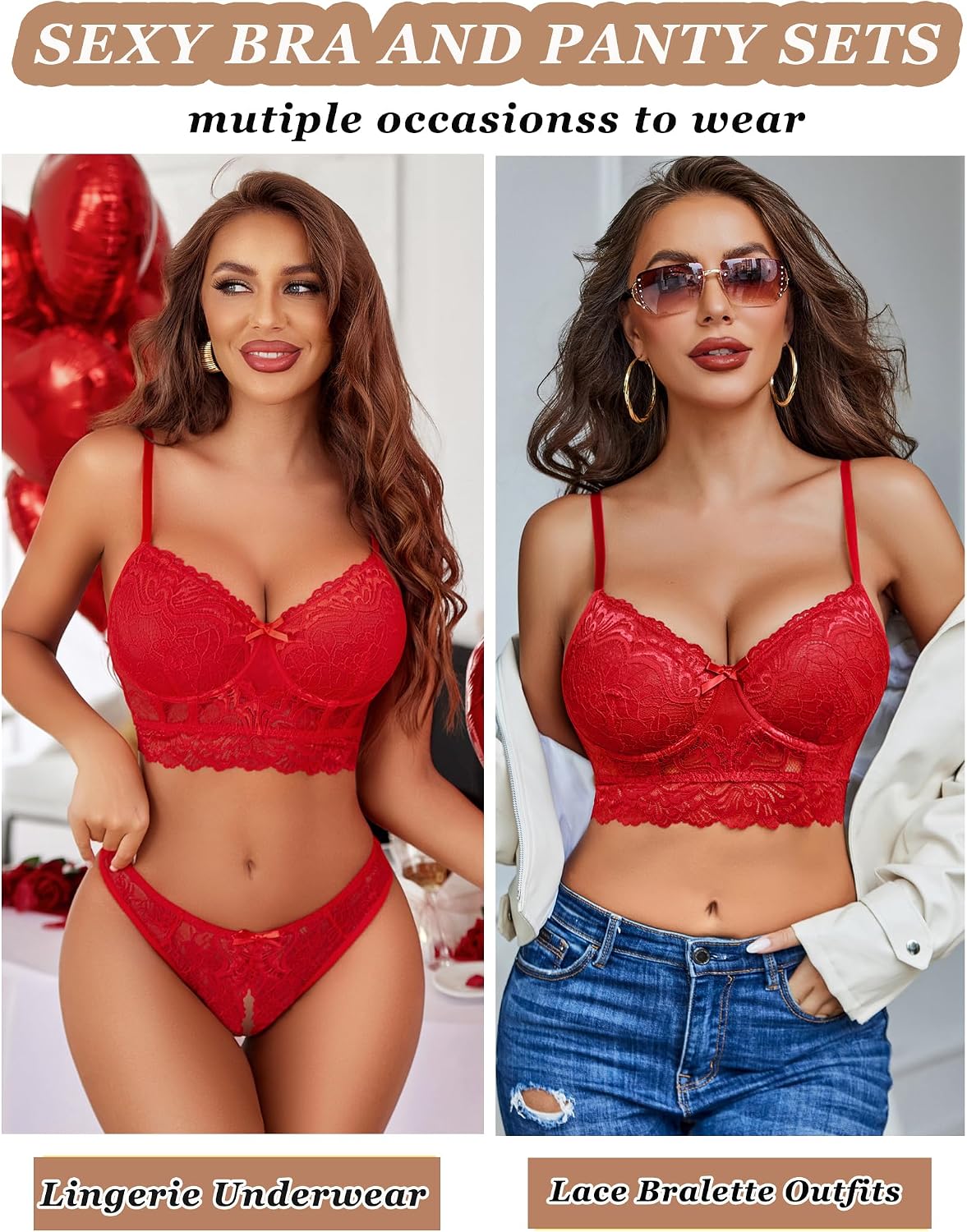 Avidlove Lingerie Set for Women Lace Bra and Panty Sets 2 Piece Underwired Matching Underwear Outfits