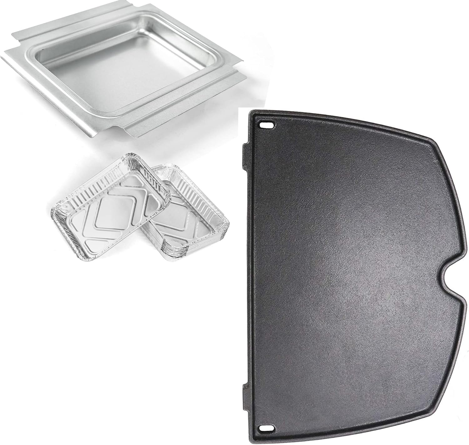 Uniflasy 80346 Catch Pan and 6558 Cast Iron Cooking Griddle for Weber Q100 Q1000 Q120 Q140 Q1200 Series Drip Tray for Weber Baby Q Gas Grill