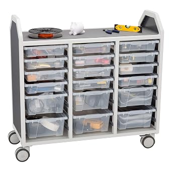 Learniture Heavy Duty Mobile Metal Storage Cart with 12 Small and Eight Large Bins, LNT-GNO3042-PKAM-SO