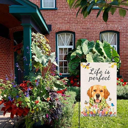 Miniatura 4 de Iutumo Bandera de jardín de primavera y verano de 12 x 18 pulgadas, doble cara, tulipán, lavanda, jacinto y mariposa, cartel de bienvenida floral