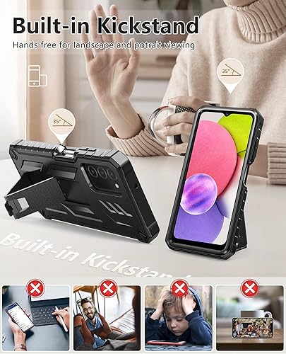 Miniatura 3 de Funda para teléfono Samsung Galaxy A03S Soporte duro integrado y protector táctil Militar a prueba de golpes TPU resistente suave resistente