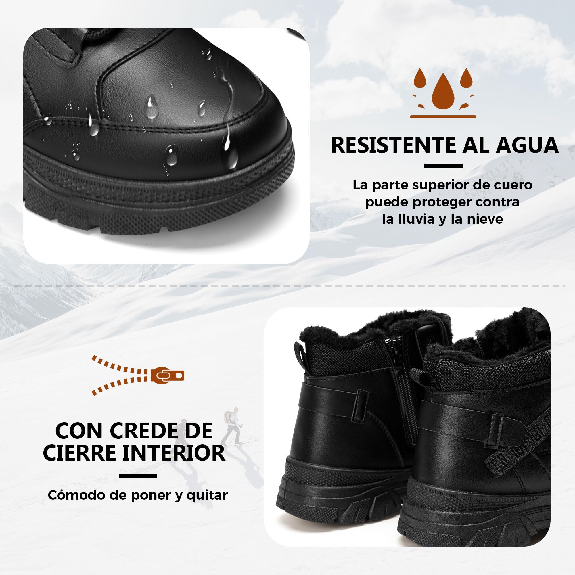 GLAMORA Botas de Nieve para Mujer, Botines de Invierno Impermeables con Forro de Pelo, Plataforma, Suela de Goma Antideslizante, Cremallera Lateral, Cordones y Suela Gruesa