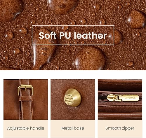 Miniatura 7 de LOVEVOOK Bolsa de mano para laptop para mujer, bolsa de trabajo de cuero vintage para mujer, bolsa de mano de computadora de 15.6 pulgadas, bolsa