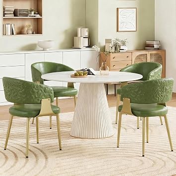 Atoll Modern Accent Dining Chairs Set of 4 with Upholstered PU Leather Seat & Curved Back, Metal Legs, Mid-Century Kitchen Chair for Dining Room, Living Room or Office 4, Green