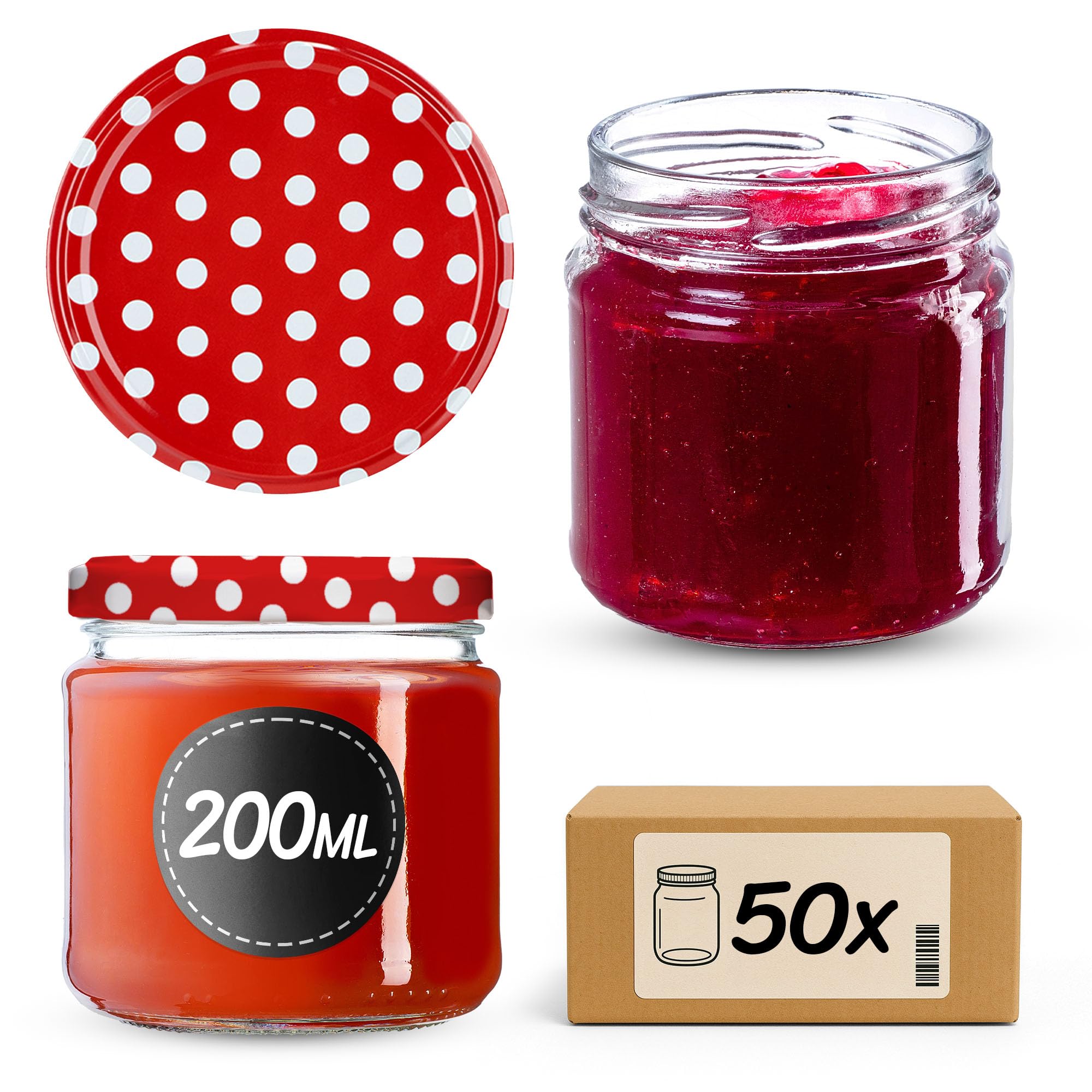 KADAX 50er Set Einmachgläser 200 ml mit Twist-Off Deckel Ø 66 mm – Dickwandige, luftdichte Dessertgläser, spülmaschinenfest, ideal für Marmelade & Eingemachtes