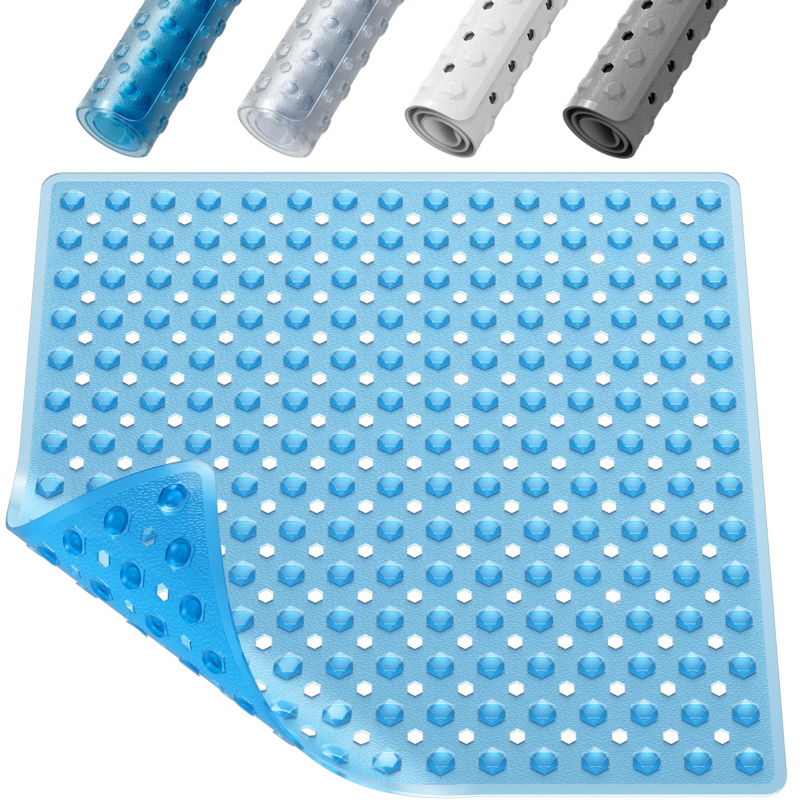 XIYUNTE Square Shower Mat Non Slip Anti Mould - 53 x 53cm Non Slip Shower Mats for Inside Shower, Anti Slip Bath Mat with Suction Cups and Drain Holes, Machine Washable, Blue — image 1