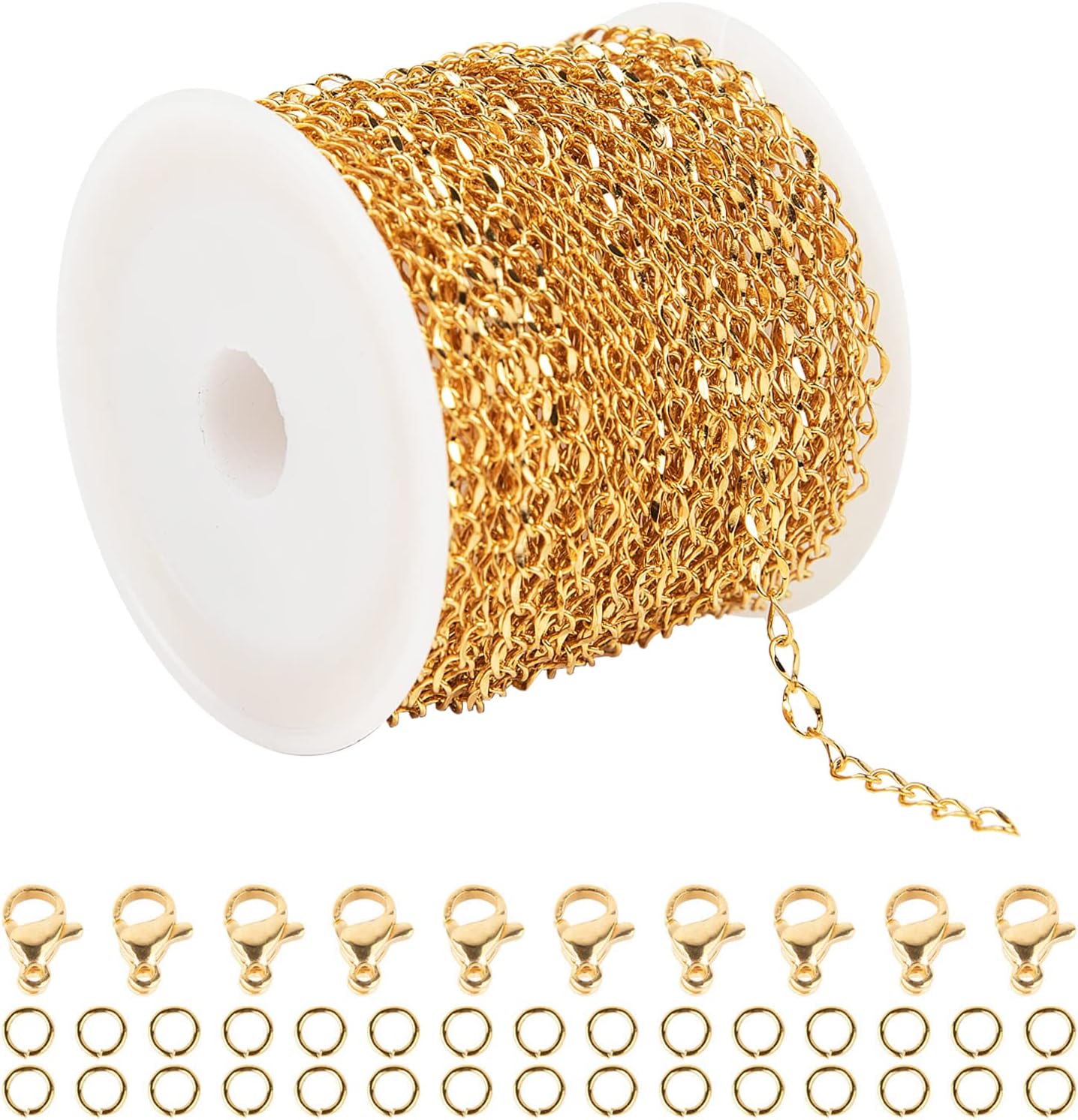 UMAOKANG 32.8 Feet Gold Chains for Jewelry Making, 316 Stainless Steel Extender Chain Links for Necklace Bracelet Making with 10pcs Lobster Clasps and 30pcs Jump Rings