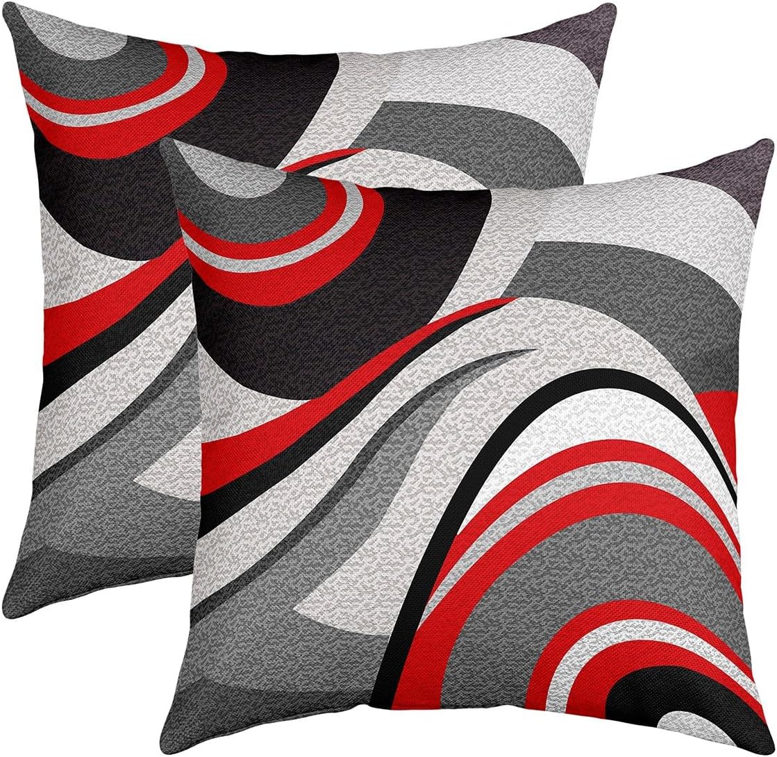 Red Grey Black Stripes Reversible Outdoor Throw Pillow Covers 18 x 18-Inch Geometric Pillow Covers Home Decor Set for Teens Geometric Abstract Art Square Cushion Covers Set of 2 Modern Striped Art