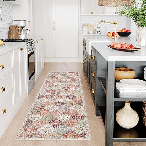 Miniatura 443 de Lahome - Alfombra marroquí antideslizante y lavable, pequeña alfombra oriental para dormitorio, cocina, entrada, baño, entrada, 61 x 91 cm, crema