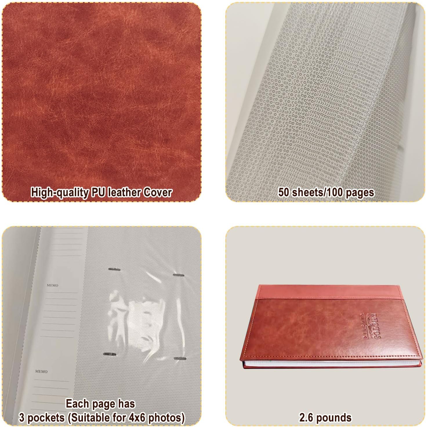 Hunting Photo Album 4x6 Pictures: 300 Slip-in Pockets Large Capacity PU Leather Cover Photo Album with Writing Space - Travel Family Wedding Kids Graduation Picture Album Scrapbook, Red - Image 4
