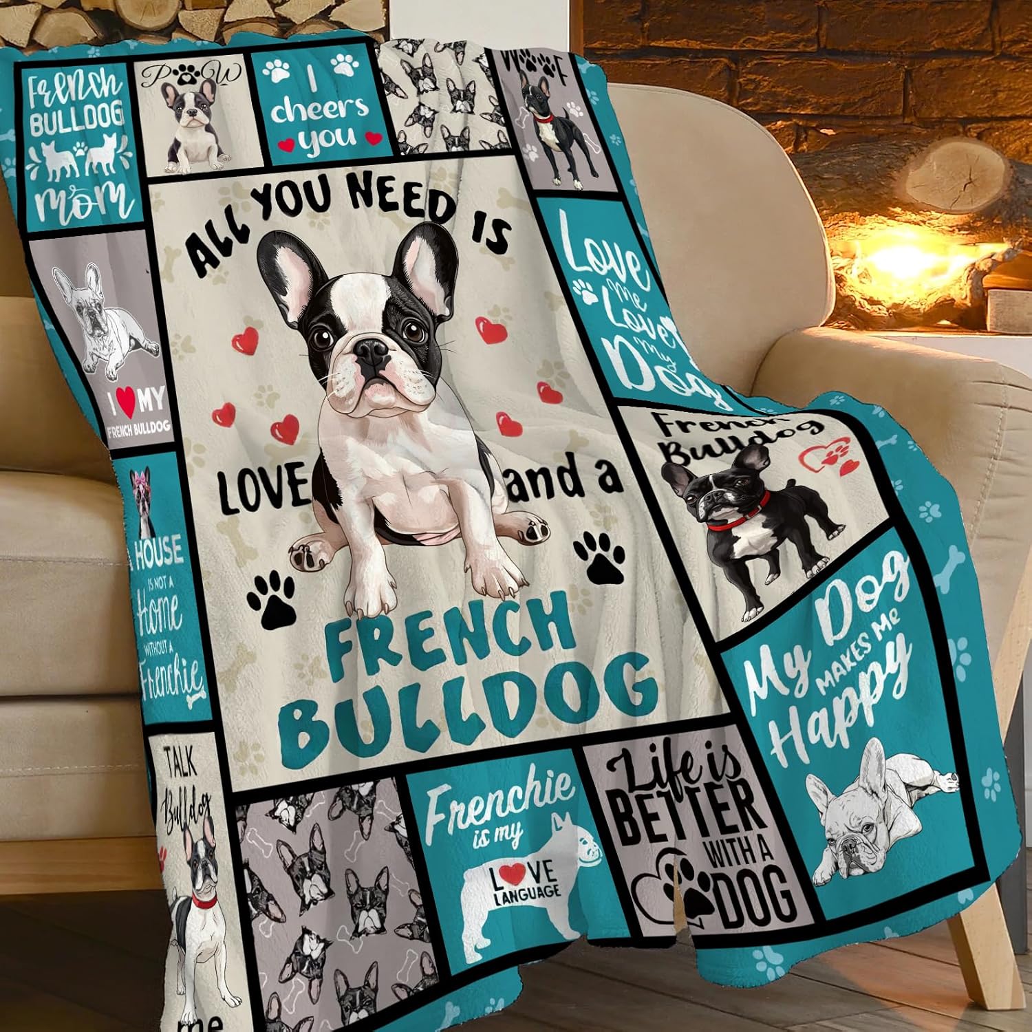 French Bulldog Blanket Funny Bulldog Dog Decor Animals Throw Blanket Gifts for Girls Boys Lovers Super Warm Soft Plush Fleece Flannel Winter Bedding Blankets for Kids Adults Women 50"X40" - Image 2