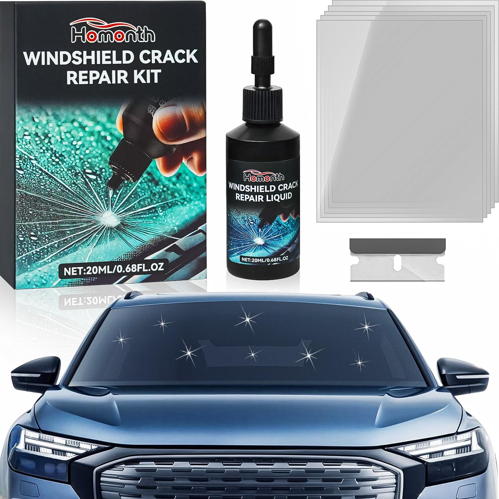Windshield Chip Repair Kit - 2026 Upgrade Car Windshield Crack Repair Kit, Glass Repair Liquid for Cracks and Chips, Rock Chip Repair Kit for Fix Windows, Mirrors, Glasses, All Crack Types