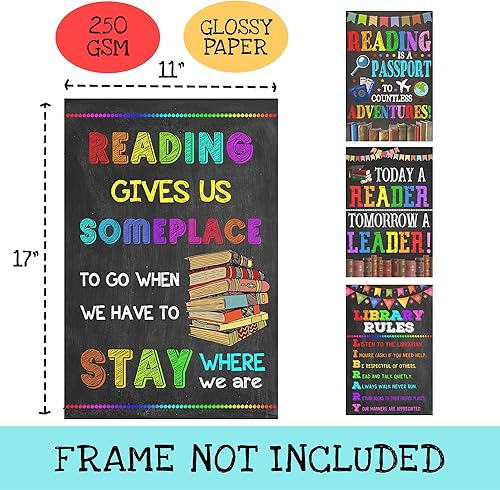 Miniatura 5 de Jinniee Póster de lectura, decoración de biblioteca para escuela, juegos de tablones de anuncios para aulas, decoración de esquina de lectura,