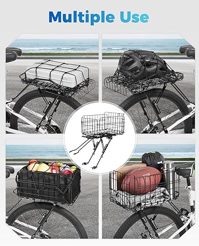Miniatura 8 de Rear Bike Rack with Basket- Bicycle Cargo Rack with Waterproof Cover, Liner and Cargo Net, Bike Storage Basket for 26" - 29" and 700c Bikes