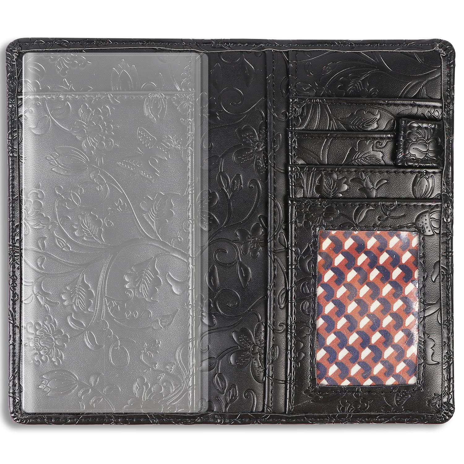 Sanlykate Leather Checkbook Cover for Men and Women, Check Book Case Card Holder with Free Divider, Standard Register Duplicate Checks, Black Flower