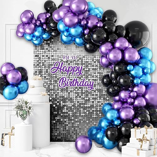 Miniatura 7 de Kit de arco de globos morados y azules, 105 globos de cumpleaños de 5, 10, 18 pulgadas, kit de guirnalda de globos de color azul metálico, morado y