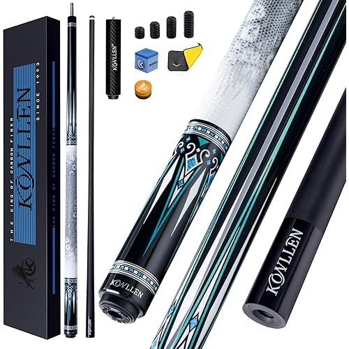 KONLLEN Carbon Fiber Pool Cue Stick 58-inch Professional Pool Sticks for Adults Full Carbon Technology Low Deflection Pool Cue Billiard Cues with 12.5mm Tip (Easy to Control, Pro Taper, Ultra-Smooth)