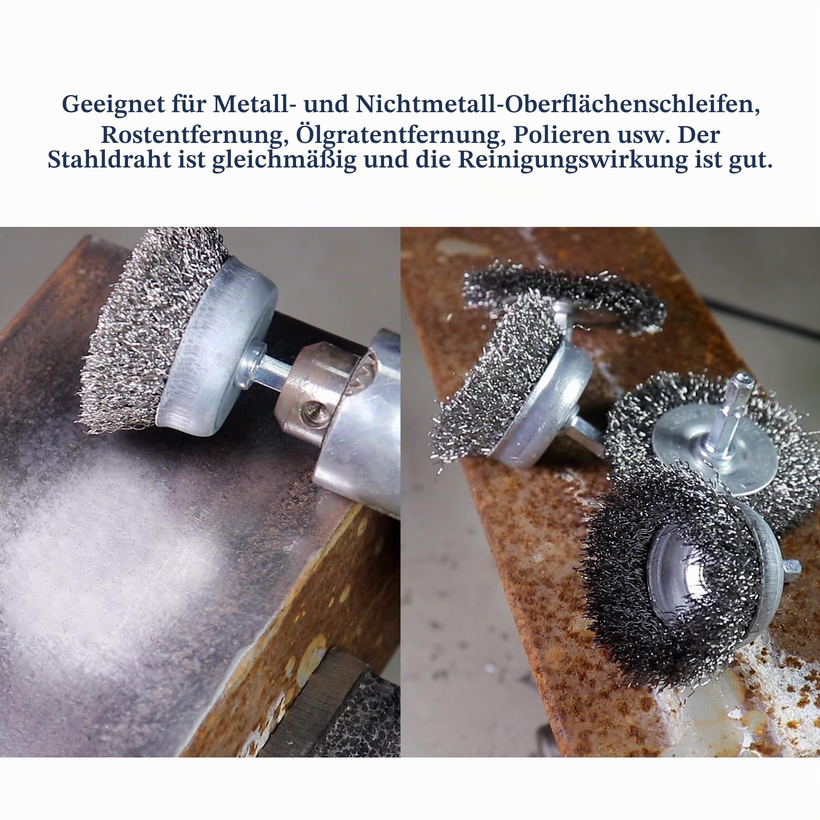 ATOPLEE Drahtbürsten-Set, 21-teilig, Drahtbürste für Bohrer, 1/4 Zoll Sechskantschaft, grober Karbonstahl, gewelltes Drahtrad zum Entfernen von Rost/Korrosion/Farbe