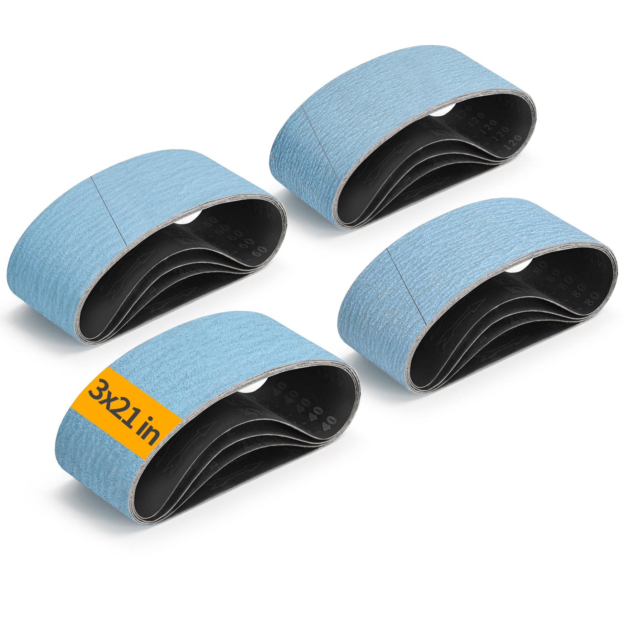 Lot de 16 bandes abrasives pour ponceuse à bande 75 x 533 mm en oxyde de zirconium 40/60/80/120 pour ponceuse à bande