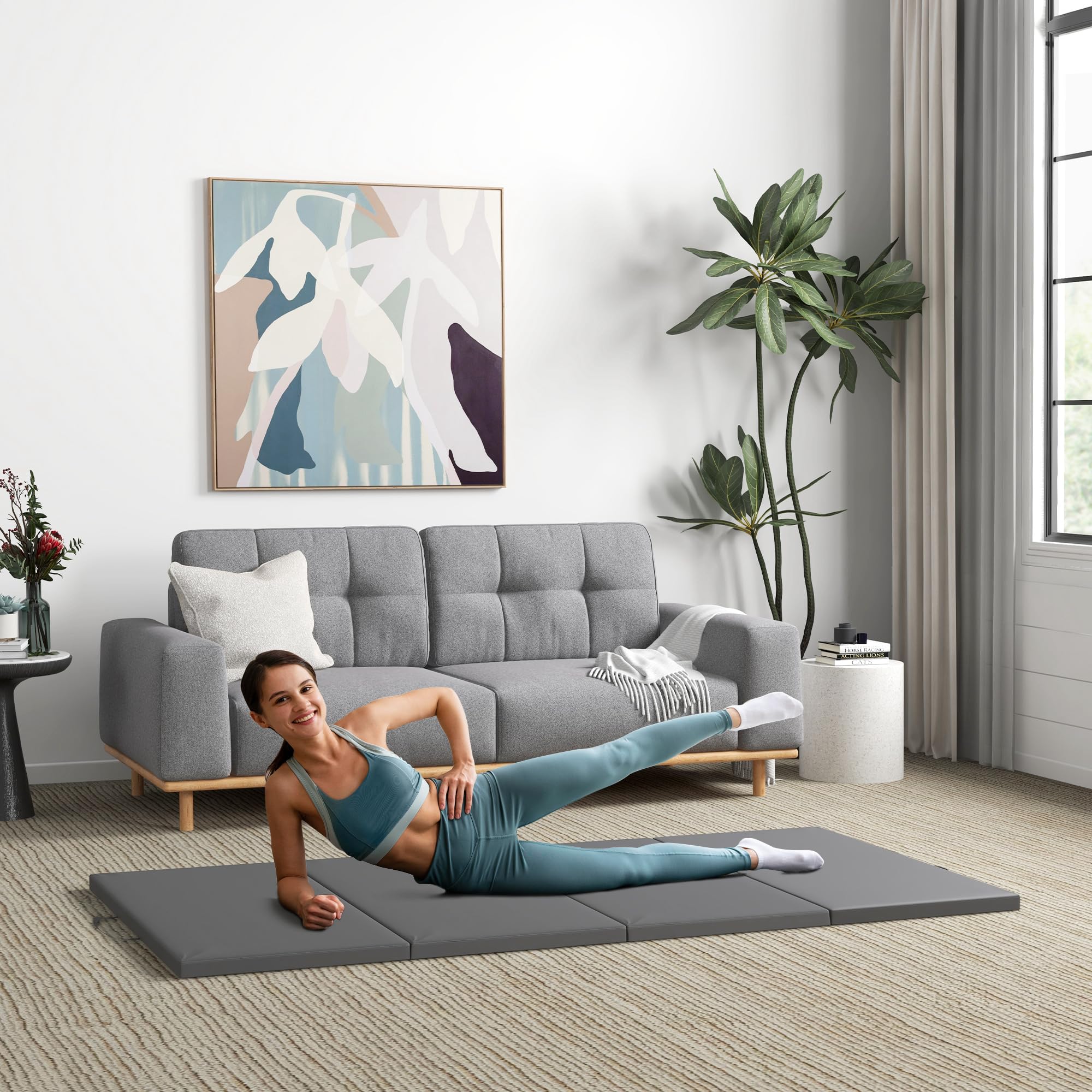 HOMCOM - Alfombra de gimnasia plegable con asa, esterilla para yoga, mma, deporte, fitness, pilates, revestimiento sintético