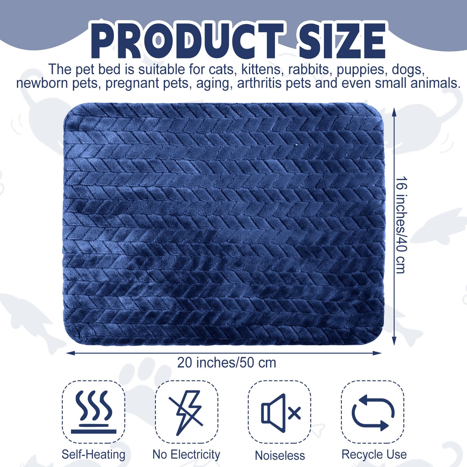 Drydiet Selbstheizende Katzenunterlage, 40,6 x 50,8 cm, selbstwärmendes Katzenbett, rutschfest, warm, waschbar, Hundehütte, Bettmatte, abnehmbarer Bezug, Katzendecke für drinnen und draußen,