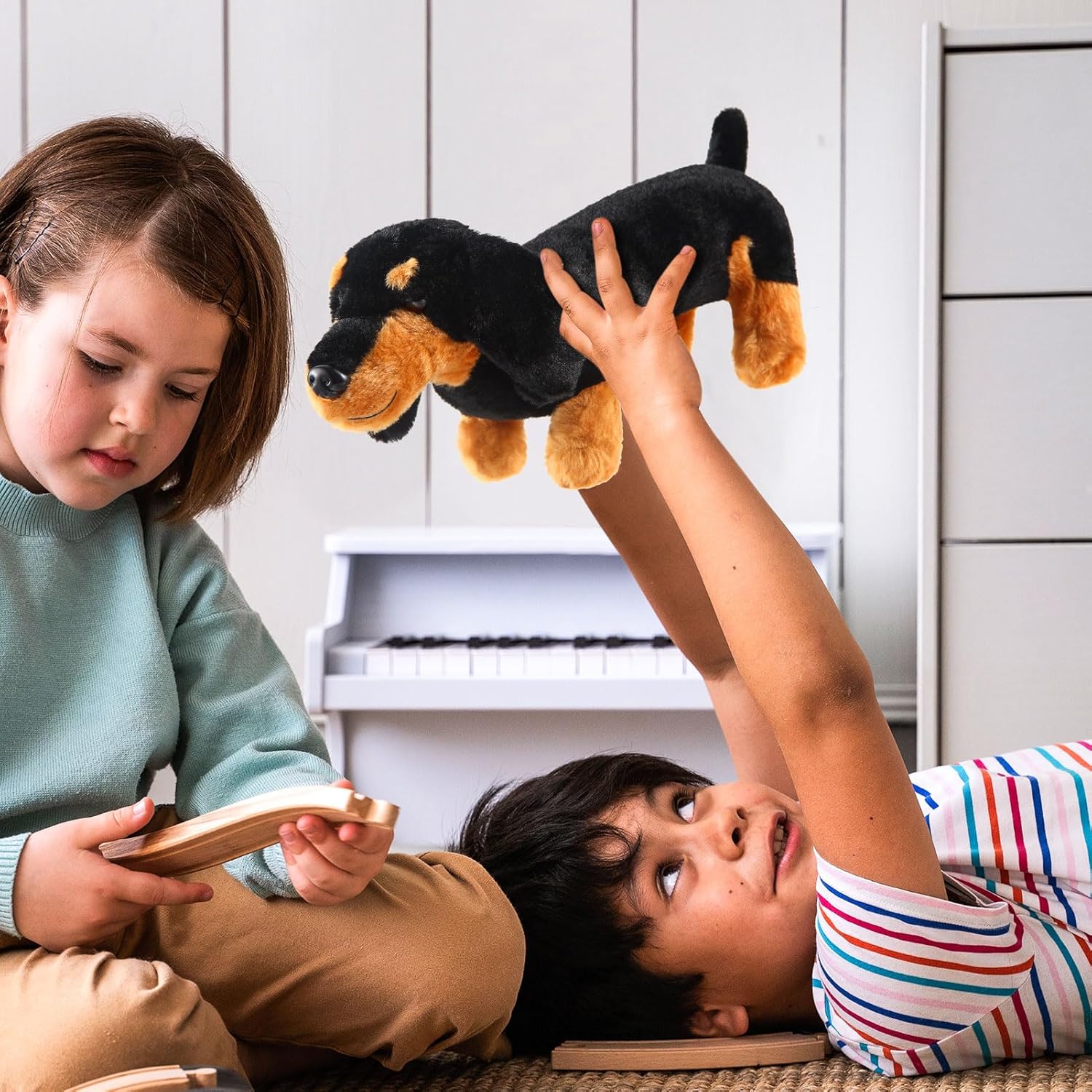 Dachshund Dog Plush Stuffed Animal Sausage Dog Soft 3D Pom Plush for Girls Birthday Xmas Gift Bedtime Rest Chair Bolster Nursery Decoration (Black and Tan) - Image 5