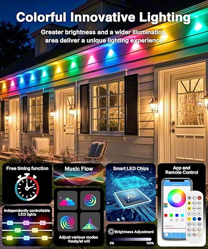 Miniatura 3 de Luces permanentes para exteriores para casa, 200 pies, 120 RGB+IC, decoración inteligente para exteriores, 50 modos de escena, control remoto y