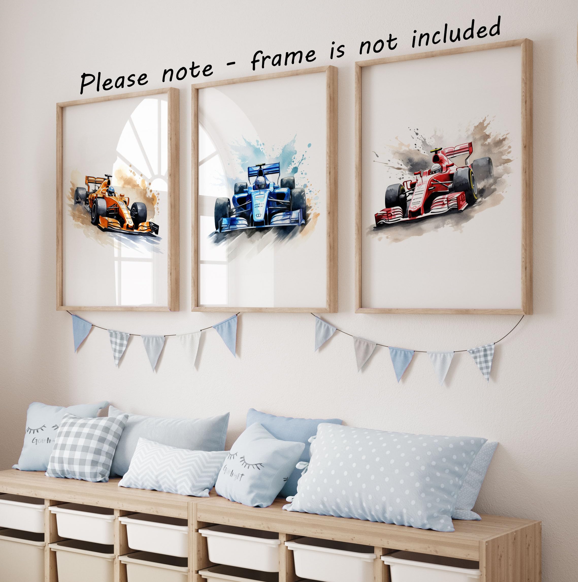 Racing Cars Set of 3 Unframed Poster Prints for Boy Girl Nursery Bedroom Playroom Watercolour Design - Image 3