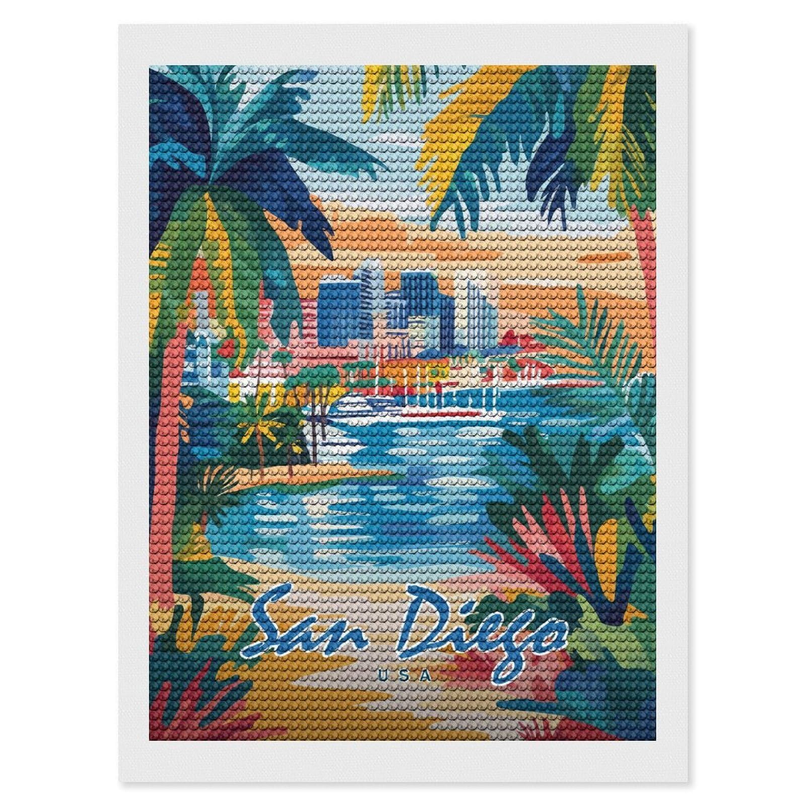 Junmoney San Diego Cityscape(2) Diamond Painting Canvas Set 12"x16", for Adults, Sparkling Round Gems, Thoughtful Handmade Gift, Modern Decor