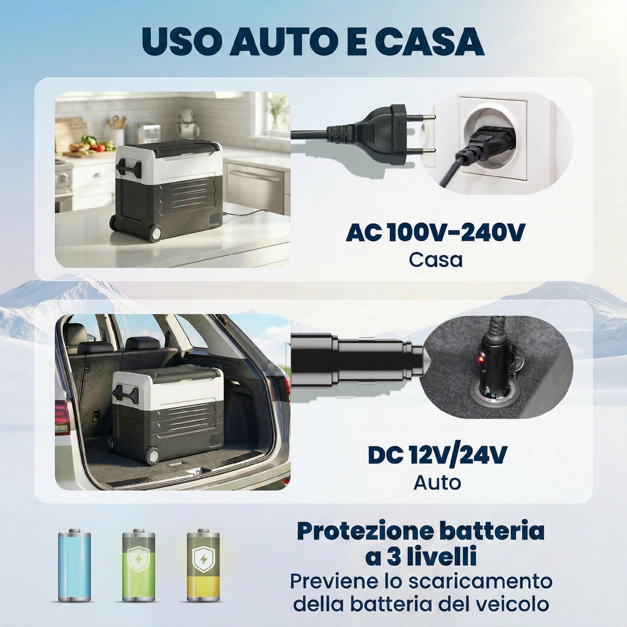 Outsunny Frigorifero Portatile per Auto 50L a Doppia Zona con Compressore, Frigo Elettrico Anti-Shock, APP Bluetooth, Ruote, Maniglia Pieghevole, 12V/240V, -20°C a 20°C, per Campeggio Camion Barca