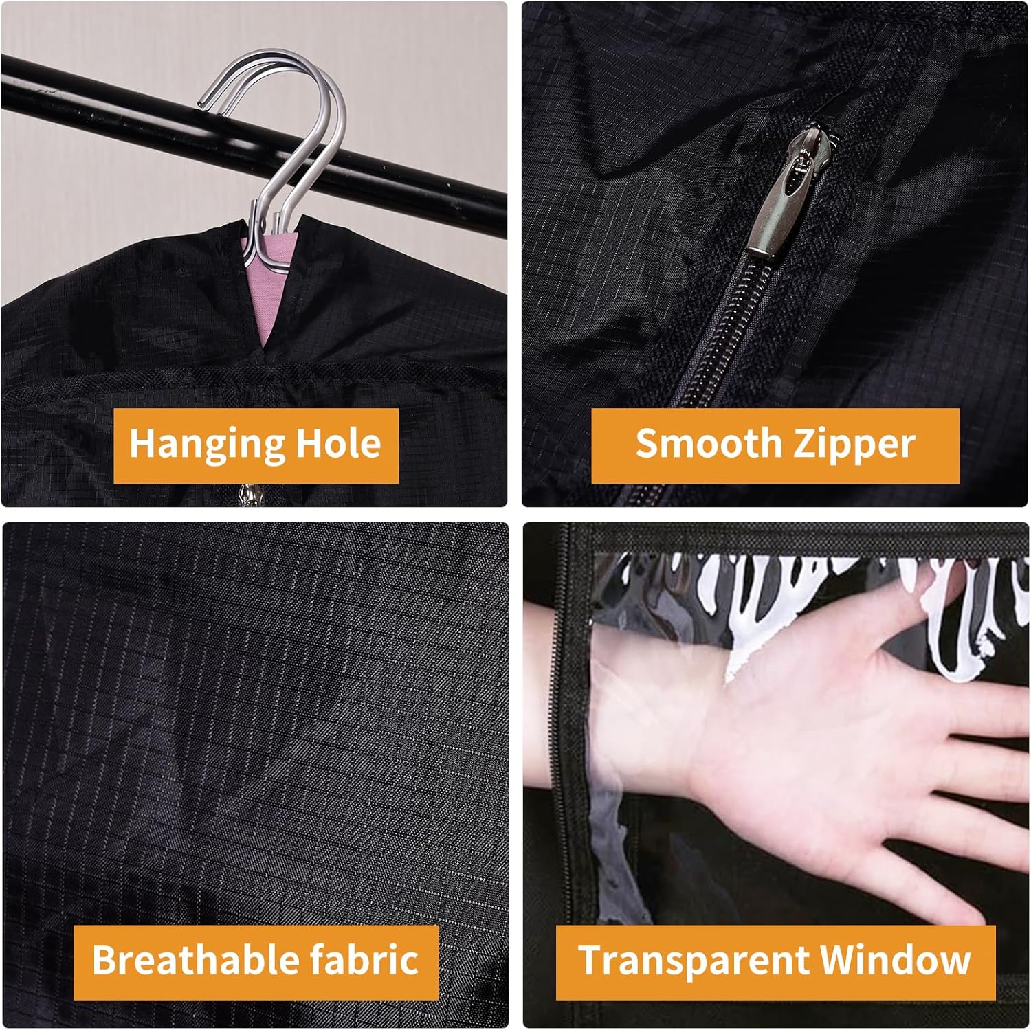 GARMENT_PROTECTOR_COVEGarment Bag Suit Bag for Travel and Storage, Garment Bags for Hanging Clothes with Zipper and Visible Transparent Window, Black 3Pack 41-inchR - Image 3