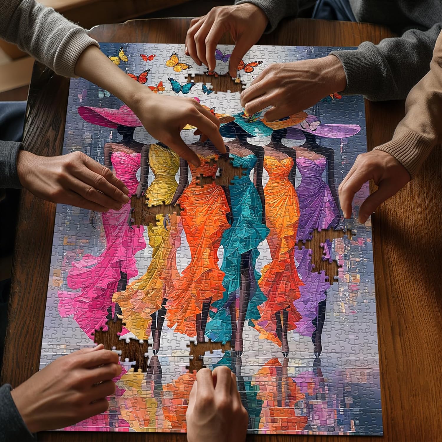 Impossible Puzzle for Adults 1000 Pieces,Black Woman Butterfly Puzzles, Elegant Lady Aesthetic Art Challenge Jigsaw Puzzle