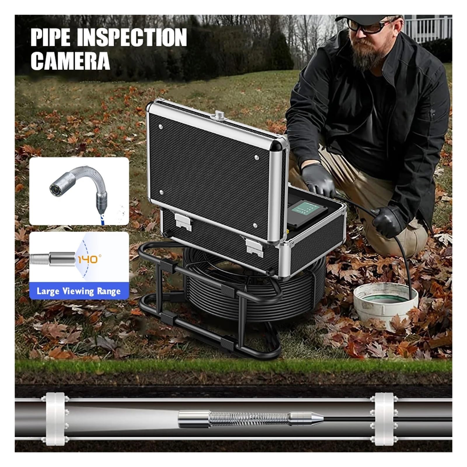 17/22MM Sewer Pipe Inspection Camera With 16GB TF Card IP68 Waterproof 10" DVR AHD 1080P Drain Industrial Endoscope(10m,17MM Camera)