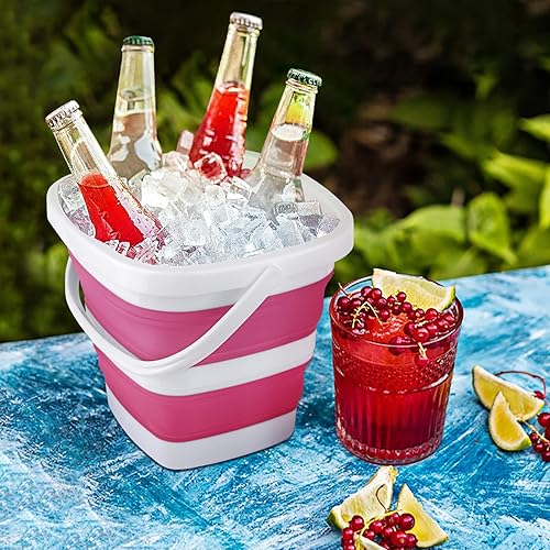 Miniatura 12 de Paquete de 2 cubos plegables de 5L 1.3 galones, cubo de limpieza pequeño para el hogar, cubo de plástico portátil para exteriores, tina de lavado